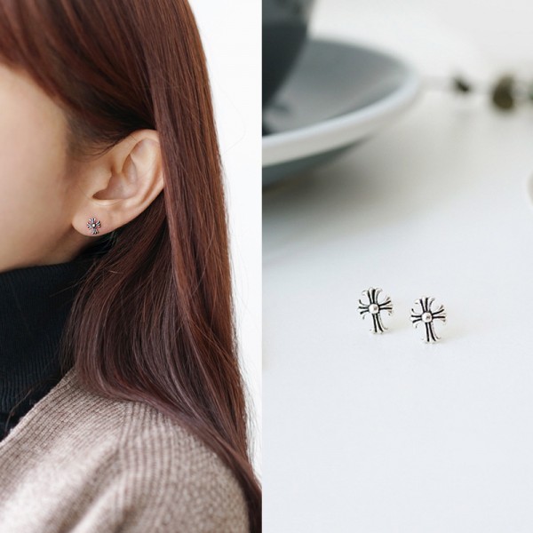 Vintage Fleury Cross Stud Earrings