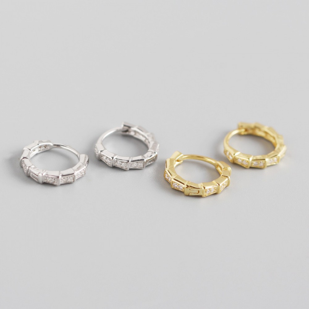Pave Trapezoid Row Hoop Earrings - MLYH658