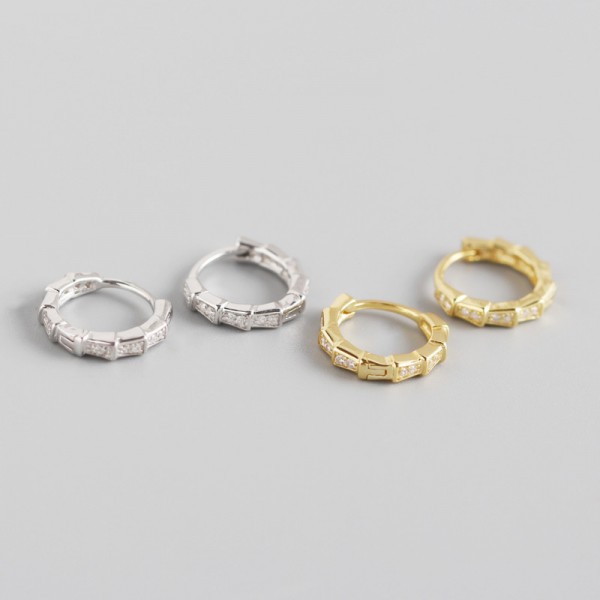 Pave Trapezoid Row Hoop Earrings