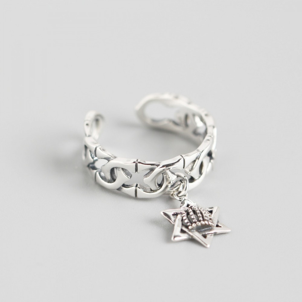 Vintage Hexagon Star Crown Open Ring - MLYH664