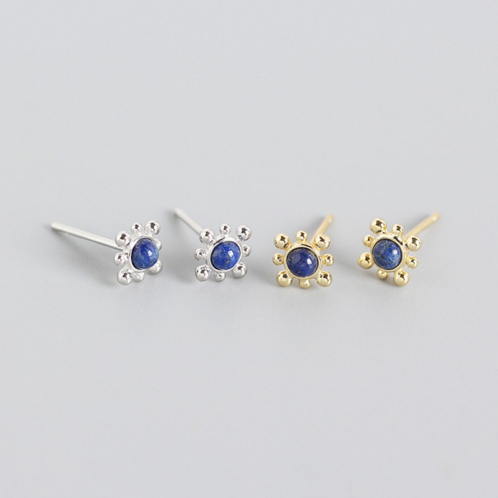 Square Solitaire Lapis Lazuli Stud Earrings - MLYH672