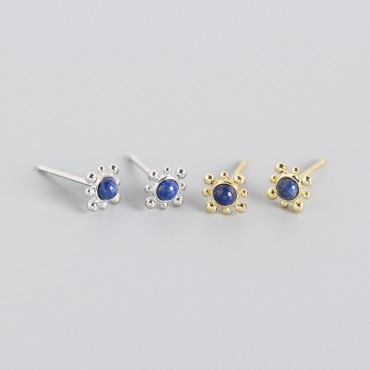 Square Solitaire Lapis Lazuli Stud Earrings