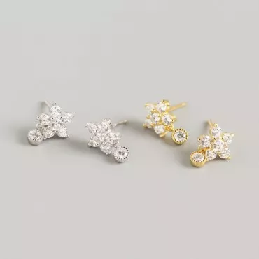 Sparkling Snowflake and Gem Stud Earrings