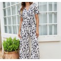 Summer Short Sleeve Casual Jumpsuit in White and Black - LMT084-A-N