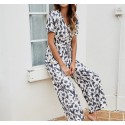 Summer Short Sleeve Casual Jumpsuit in White and Black - LMT084-A-N
