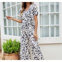 Summer Short Sleeve Casual Jumpsuit in White and Black - LMT084-A-N