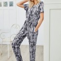 Summer Open Back Short Sleeve Round Neck Jumpsuit in Black and White - LMT098-BW-N