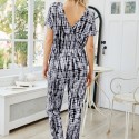 Summer Open Back Short Sleeve Round Neck Jumpsuit in Black and White - LMT098-BW-N