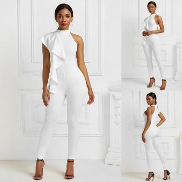 Sleeveless Sexy Ruffled Jumpsuit in White