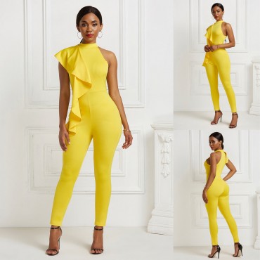 Sleeveless Sexy Ruffled Jumpsuit in Yellow