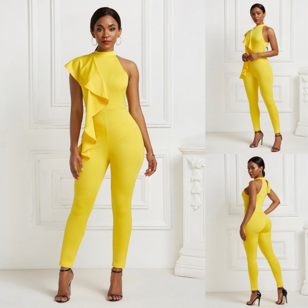 Sleeveless Sexy Ruffled Jumpsuit in Yellow